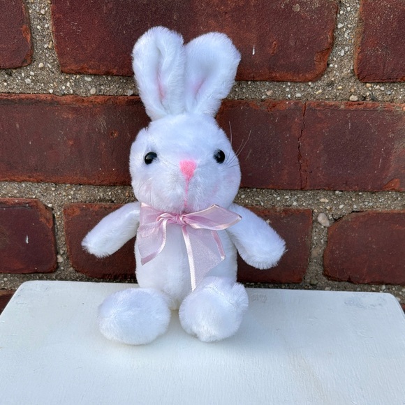 Toys | New White Plush Bunny With Pink Bow 1 Inch | Poshmark